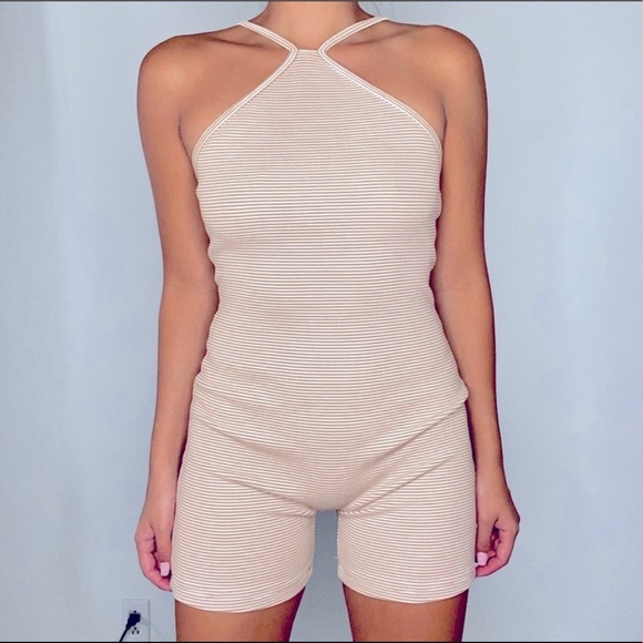 NEW Zara cream stripe shorts romper - Picture 1 of 7